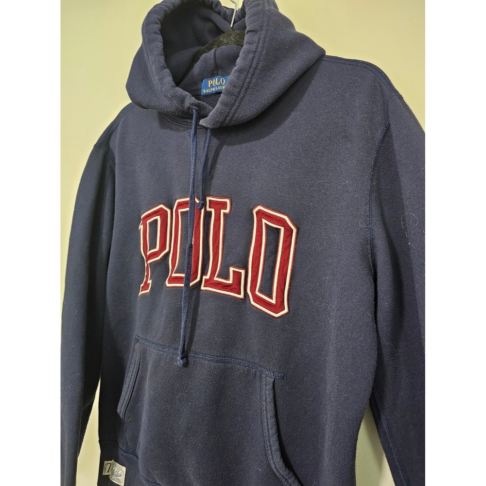 Polo Ralph Lauren M Spellout Hoodie Colligiate Navy Blue Logo Varsity Preppy ~ - Picture 3 of 9